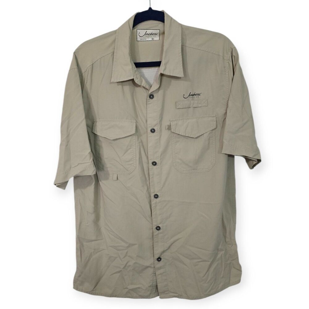 Jawbone Tackle Co. Mens Size M Tan Short Sleeve Vented Fishing Sports Shirt